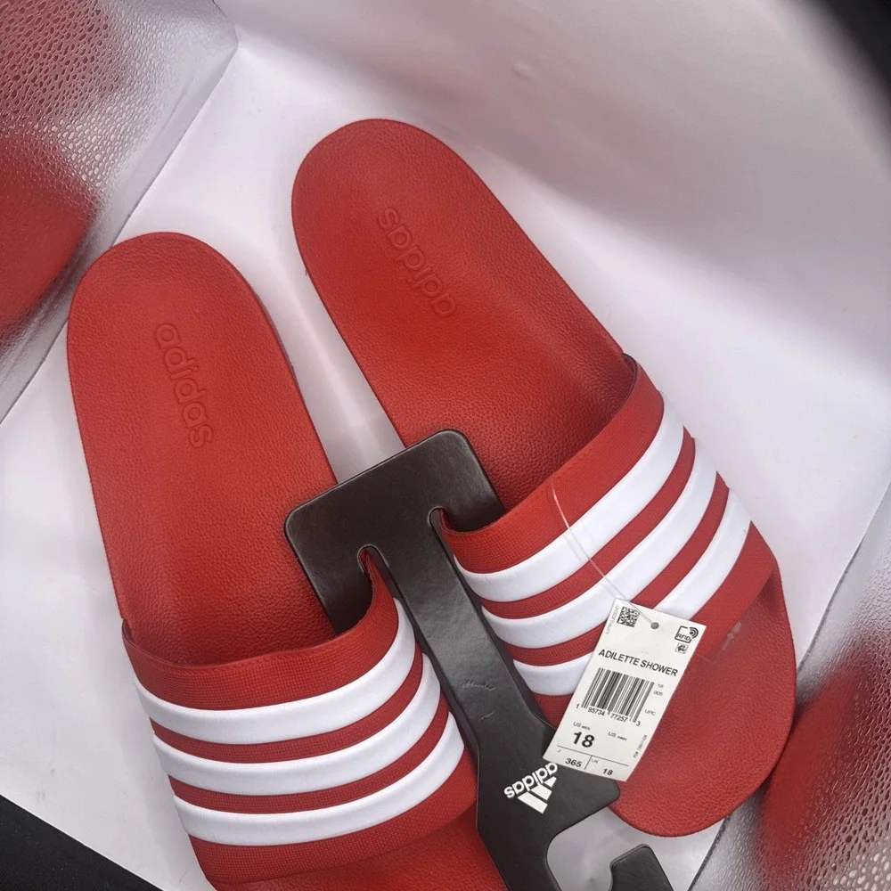 Adidas Adilette Shower Shoes Slides Men's Size 18 Red‎ & White - GZ5923